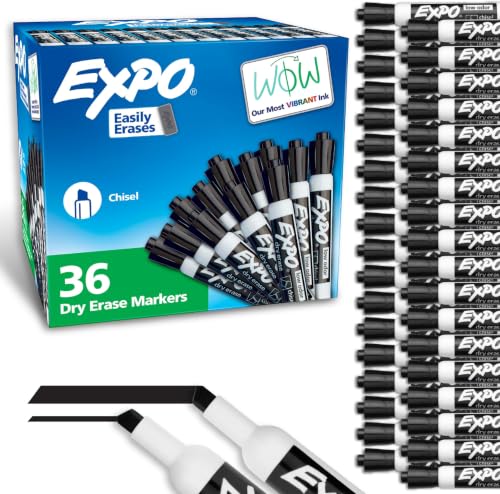 Image of EXPO Dry Erase Markers Chisel Tip Black Low-Odor Perfect for Whiteboards Non-Porous Surfaces & Home Offices, 36 Count (Pack of 6)