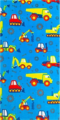 YIFONTIN Beach Towel for Kids Velour Terry Blanket Throw 100% Cotton 24X48 inches for Swimming Bath Travel Camping and Picnic, Blue Excavator.