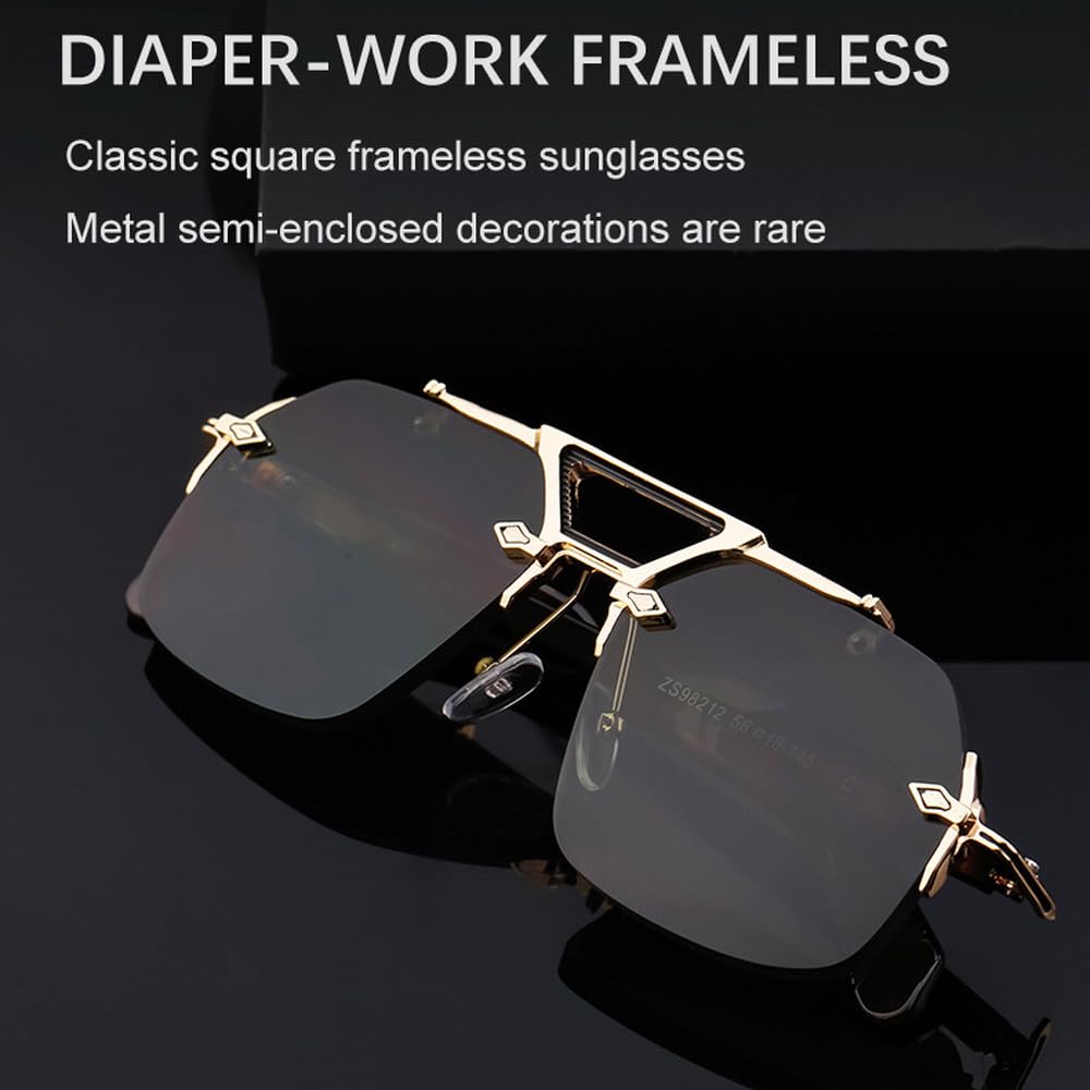 Gafas de sol sin marco para hombre, modernas y mecánicas, modernas, para conducir, con protección UV400 y espejos oceánicos