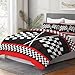 WeCozy Twin Size Comforter Set with Pillowcase, Racing Car Auto 2 Pcs Bedding for Kids and Adults, Race Checkered Sport Soft Comforter Set for Bedroom Bed Decor