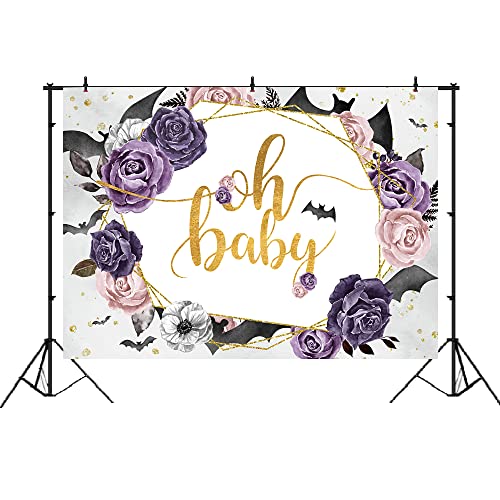 Lofaris Halloween Baby Shower Backdrop For Girls Purple Floral Vampire Bat Oh Baby Background Fall Kids Birthday Newborn Baby Party Decor Cake Table Banner 7X5Ft #TOP1