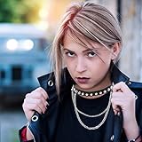 BEHAHAI Black Leather Choker Necklace Gothic Punk Accessories - Fancy Dress PU Leather Chain Collar Necklace Studded Novelty Accessory - Image 6