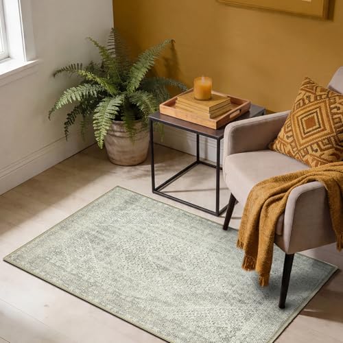 Keen Home Design Vintage Washable Entryway Rug, Non-Slip Low Pile, 2x3 | Machine Washable Soft Chenille, Under 0.2 In Low Pile, Non-Slip Backing; Kitchen, Entryway, Bathroom, Bedside