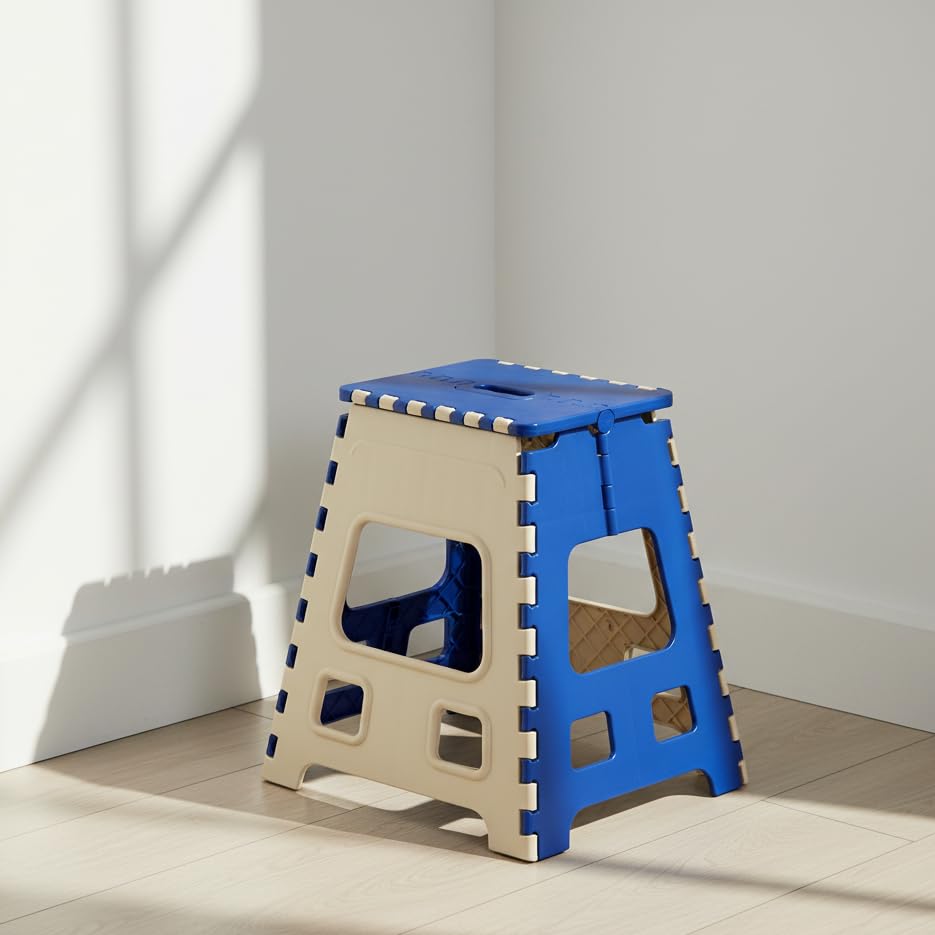 Image of U-MAX 18 Inch Folding Stool - Compact, Portable Step Stool for Kids & Adults, Lightweight Plastic Design, Slip-Resistant, Ideal for Kitchen, Bathroom, Camping & Travel (Blue / 18 inch)