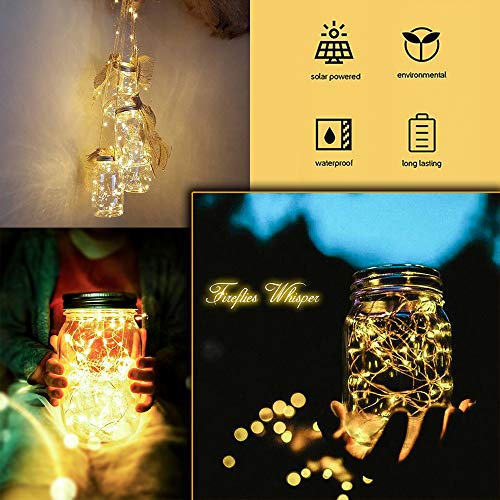 Sunkite Solar Mason Jar Lights [Updated], 8 Pack 20 Led Waterproof Fairy Firefly Jar Lids String Lights With Hangers(No Jars), Patio Yard Garden Wedding Decoration - Warm White #TOP6
