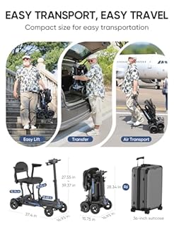 4 Wheel Mobility Scooter for Adults & Seniors - Carbon Fiber 30lbs Foldable Ultra Lightweight Mobility Scooter, Compact Size Convenient for Travel & Daily Commuting with Easy Storage (Blue)