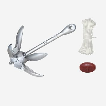 Boat Anchor for Intex Mariner 3, Foldable Galvanized Steel Boat Anchor with Rope for Marine Yachts, Deck, Fishing, and Sailboats of Various Sizes,2.5KG+20m Anchor Rope