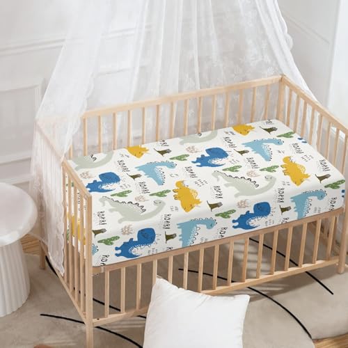 Image of Dinosaur Group Fitted Crib Sheet Cactus and Dinosaur Baby Crib Sheet Fit Standard Crib and Toddler Mattress,Crib Mattress Sheets for Boys Girls 28 inchx52 inch