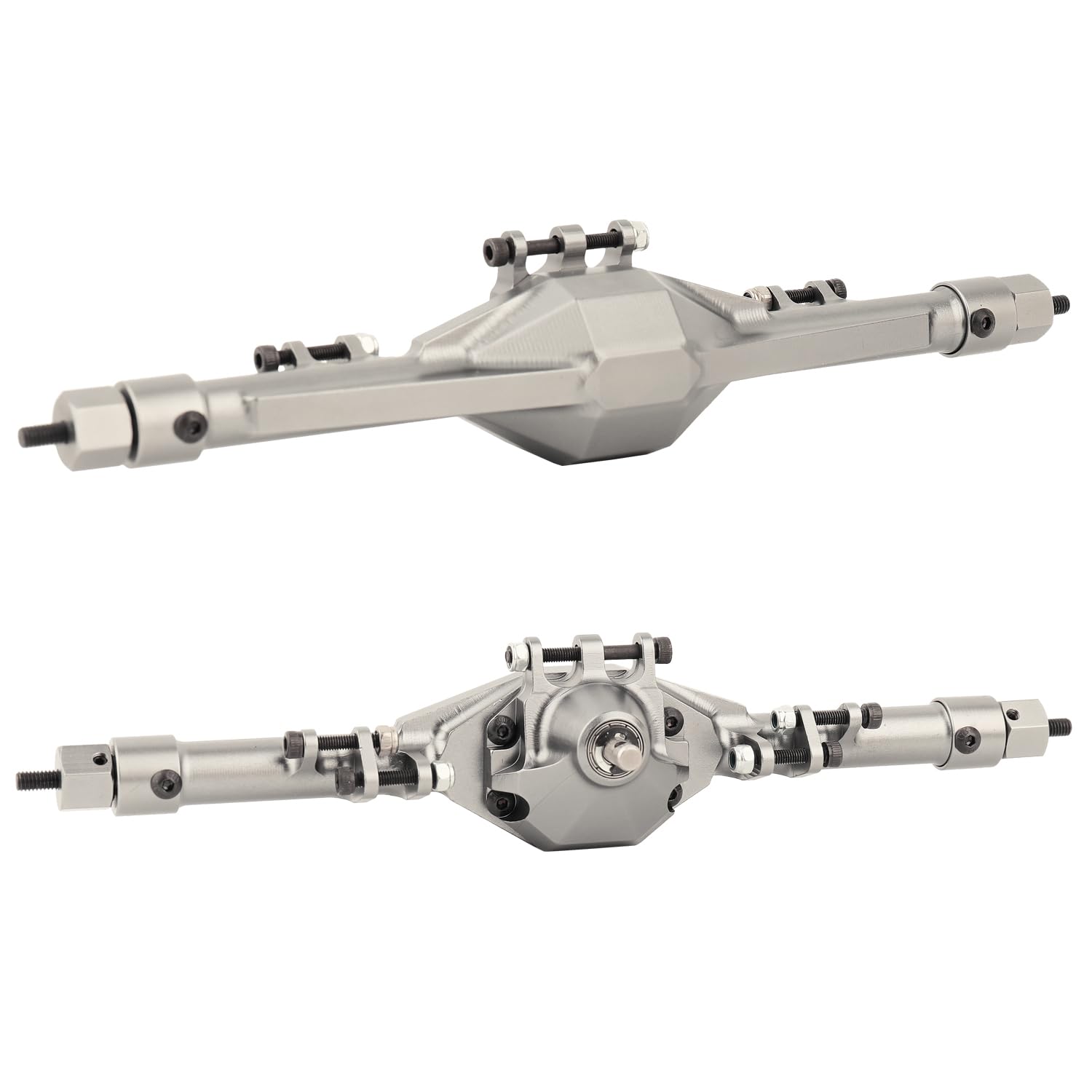 RZXYLRC CNC Metal Front and Rear Straight Complete Axle for 1/10 Axial SCX10 II 90046 90047 RC Crawler Car New Upgrade Parts (Silver)