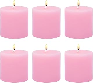 6 Pack Pink Pillar Candles for Weddings Party Dinner Home Decor - 2" Tall x 2" Diameter, Small Cherry Blossom Scented Votive Candles for Relaxation, Meditation and Special Occasions