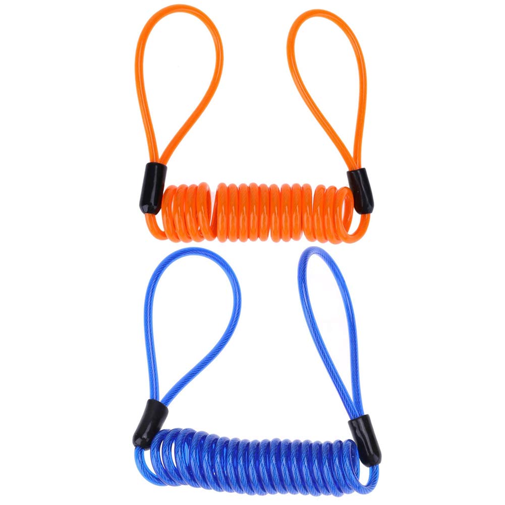Reminder Cable,YOFUNTLE [2 Pack] Disc Lock Cable,Security Steel Wire Spring Reminder Rope for Scooter Motorcycle Motorbike Vehicle Baggage Helmet Lock,Antitheft Protection on Handlebar(Orange+Blue)