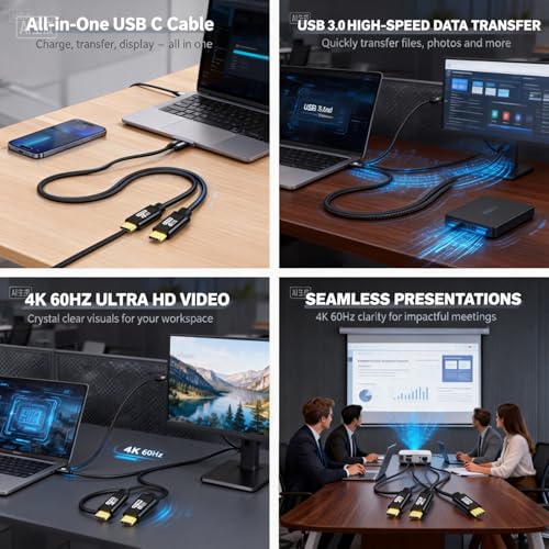 USB C to C Cable 20FT,100W 4K60HZ USB Type C GEN2x2(Data usb3.1),Type C Video Output From USB3.2/ USB4.0 Fast Charging & Sync for Xreal MacBook Pro iPad Pro iPhone 15-16-17 Pro Portable Monitor by YOTETION - Used condition - Image 7
