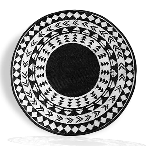 BONAFIDE 200x200cm Portable Plastic Outdoor Rugs, Round Patio Rugs for Garden, Waterproof Ligthweight Plastic Straw Rug, Outdoor Area Rugs for Picnic (Black)