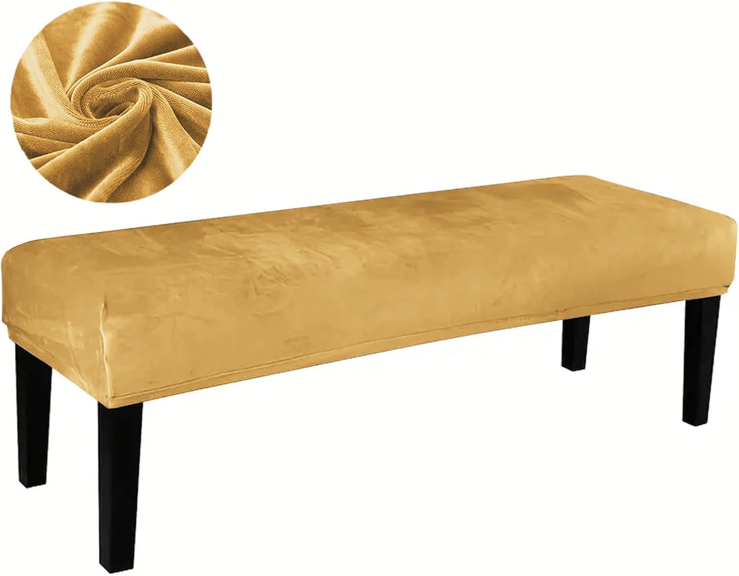FZKun Dining Bench Cover with Elastic Bottom - Stretch Velvet Bench Cushion Slipcover Washable Removable Rectangle Stool Cover Bench Seat Protector for Dining Room Kitchen Living Room (Gold)