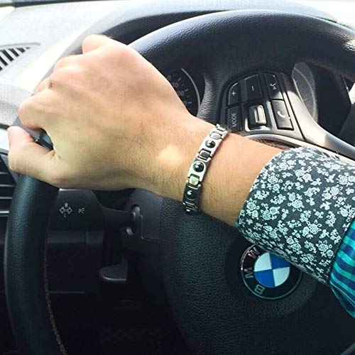 Pulseira de Aço com Pedra Magnética Hematita