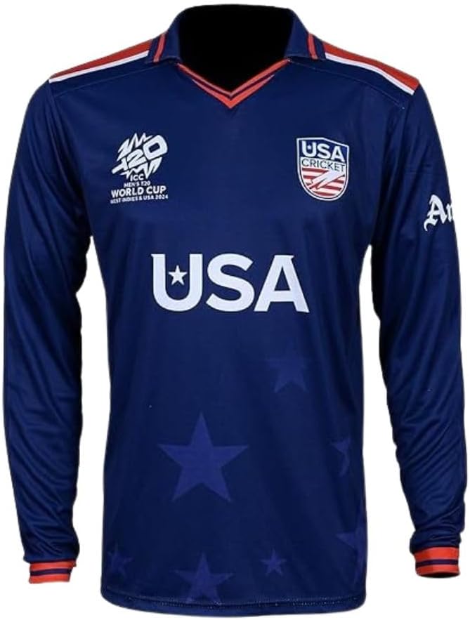 USA Cricket Jersey 2024 T20 World Cup โ Official Team USA Cricket Shirt for Men | Blue Performance T-Shirt | Short Sleeve
