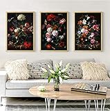 WHMQJQ Poster und Drucke Galerie Blühender Blumenstrauß Stillleben Malerei Wandkunst Bild 3 Stück Wandbild Wohnzimmer Wohnkultur ohne gerahmt 40 * 60Cm * 3