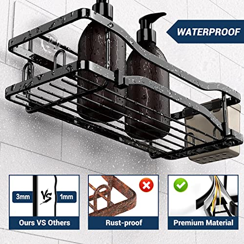 Foukus-2-Pack-Bathroom-Shower-Organizer-Adhesive-Shelves-with-hooks-and-Hanging-Cups-No-Drilling-Rustproof-Stainless-Steel-Bathroom-Caddy-for-Shower-Storage-Black