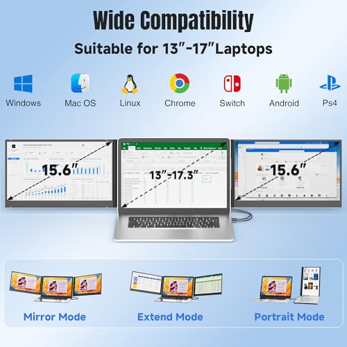 Image of KEFEYA Laptop Screen Extender 15.6 inch, FHD 1080P Portable Triple Monitor for Laptops 13-17.3 inch, 0.16 inch Ultra-Thin Dual Laptop Monitor Extender for Windows /Mac /Dex /Chrome /Surface, Plug n Play