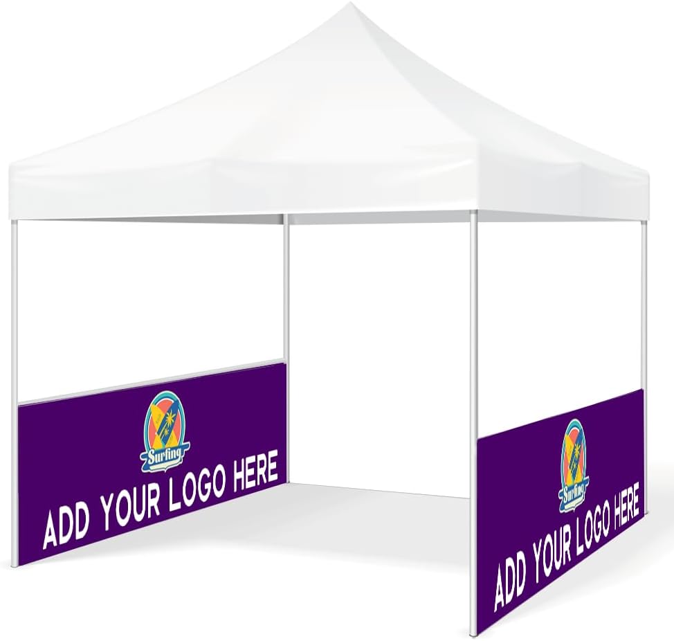 Custom 10x10 Canopy Tent with Logo, Water Repellent Custom Canopy Wall, Heavy Duty Pop Up 10x10 Canopy with Sidewalls for Outdoor Business Trade Show (Only 2 Half Side Wall)
