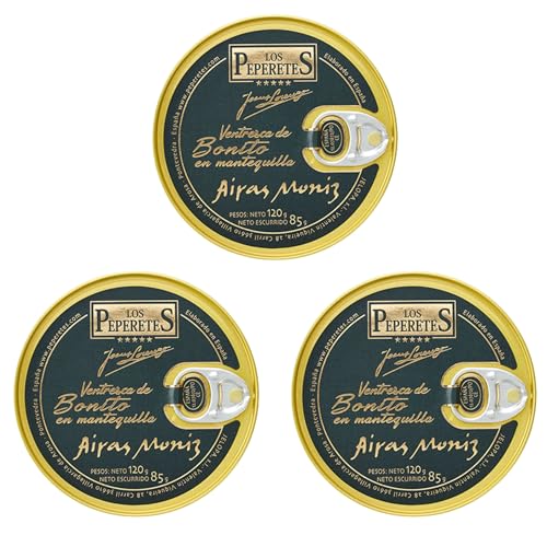 LOS PEPERETES x3 Lata Ventresca en Mantequilla Arias Ortiz 120 g | Conserva Gourmet Gallega | Ventresca del Atlántico en Mantequilla Tradicional | Elaboración Artesanal | Sabor Exclusivo de Galicia
