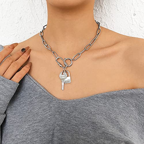 Jumwrit Dainty Paperclip Choker Necklace Carabiner Lock Key Pendant Necklace Punk Link Chain Necklace For Women And Girls（Silver） #TOP1