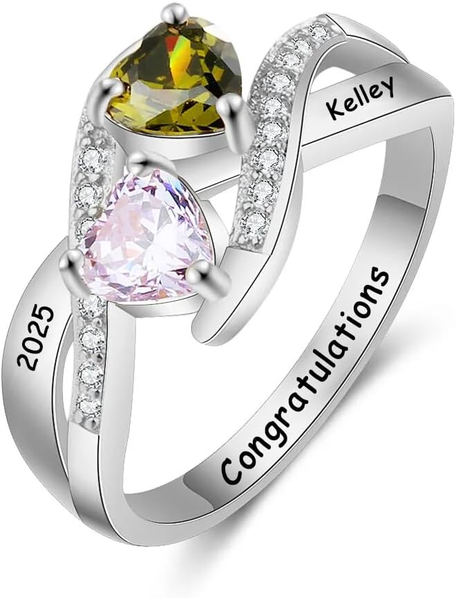 Dorunmo Customizable College Class Ring High School Class Rings Sterling Silver Personalized Graduation Jewelry Gifts for Women 2026 2027 Graduation Rings