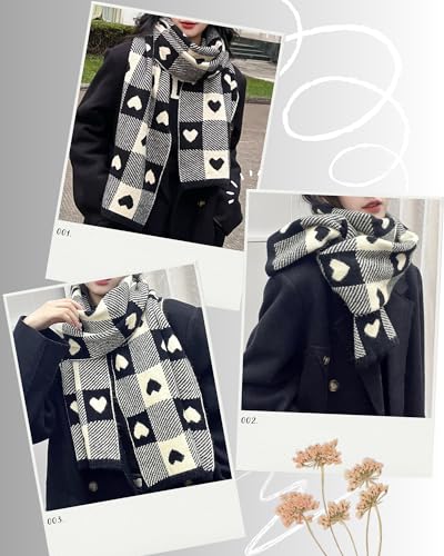 CORIRESHA Women's Holiday Gift Winter Warm Cute Heart Checkered Print Scarf Shawl2