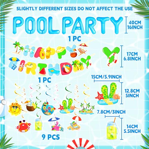 Image of Summer Pool Beach Hanging Swirls 9 Pack Ceiling Hanging Swirls Pool Party Balloons Swimming Pool Birthday Party Banner Beach Party Balloons