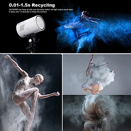 Godox Colorful AD100pro Strobe Flash Light Portable 100Ws 2600mAh Battery 2.4G Wilreless X System 1/8000 HSS 0.01-1.5s Recycling 360 Full Power Flashes Godxo AD100 for Photography Outdoor Shooting