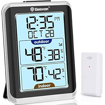 GEEVON Indoor Outdoor Thermometer Wireless Digital Hygrometer Temperature Gauge with Time, 200ft/60m Range Temperature Humidity Sensor