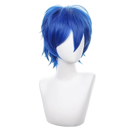 Miniatura 3 de COSPLAZA Peluca azul para cosplay, corta, puntiaguda, esponjosa, resistente al calor, pelo sintético en capas, para hombres y mujeres, peluca de