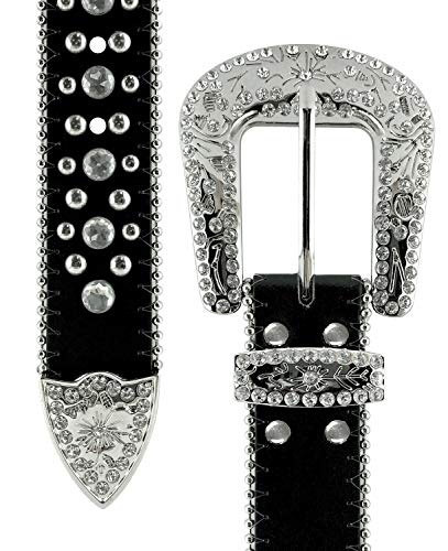 Rhinestone Belt Fashion Western Crystal Bling Studded Design Leather Belt 1-1/2"(38mm) wide3