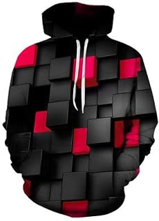 ZIXIYAWEI 3D Pullover Hoodie For Men Fashion Men Hoodie Cool Plaid Diamond Printed Hoodie Casual Loose Coat Men/Women Harajuku Style Sportswear Hoodie