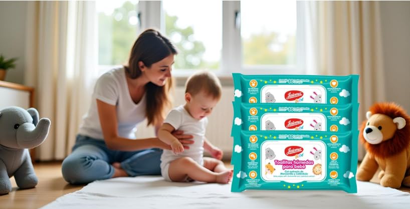Image of JALOMA Baby Wipes with Chamomile and Calendula Extract, Hypoallergenic and Paraben Free, Pack of 3, 80 Wet Wipes Each (240 Count)