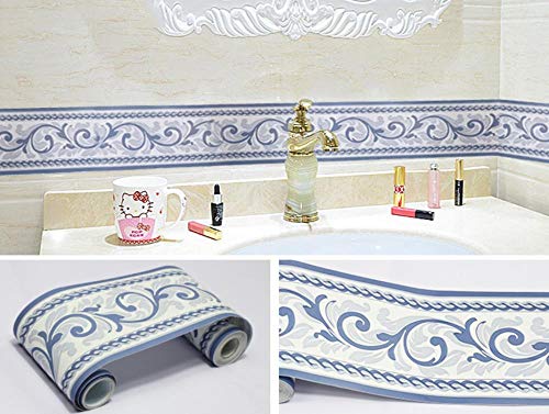 ANGANGAN Frise murale autocollant Vigne bleue 10X1000CM PVC étanche frise murale adhésive Décoration murale