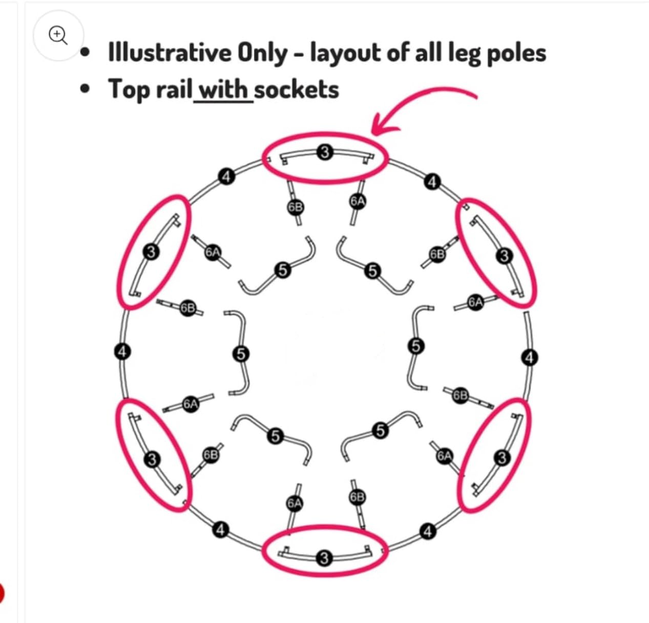 Trampoline Top Rail w/Sockets for The 14' Sportspower Models-OEM Equipment