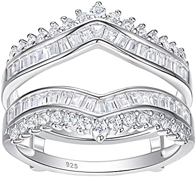 Newshe Cubic Zirconia Curved Bridal Ring Enhancer Guard for Women Engagement Rings White Gold 5A 925 Sterling Silver Size 7