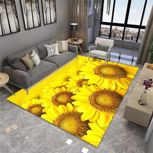 Grand tapis floral 80x150cm jaune au design moderne unique