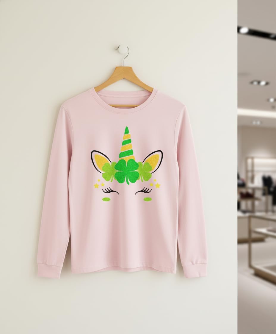 Unicorn Face St Patrick's Day Shamrock Irish Girl T-Shirt for Women Teen Girls Kids Lucky Daughter Wife Mom