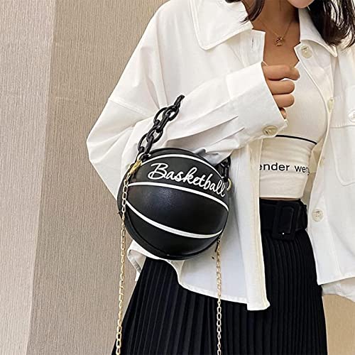 Sunlucky Basketball Shaped Closure Body Bag Round Handbag Pu Leather Messenger Shoulder Bag Personality Purses For Women (Black, One Size) #TOP1