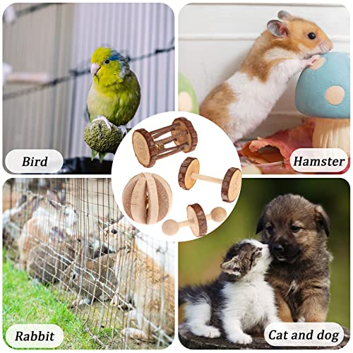 Cccymm 6 Pcs Pet Natural Wooden Chew Toys Dumbells Exercise Bell Molar Toy For Parrot, Rabbit, Chinchilla, Guinea Pig, Hamster Small Animals - 8