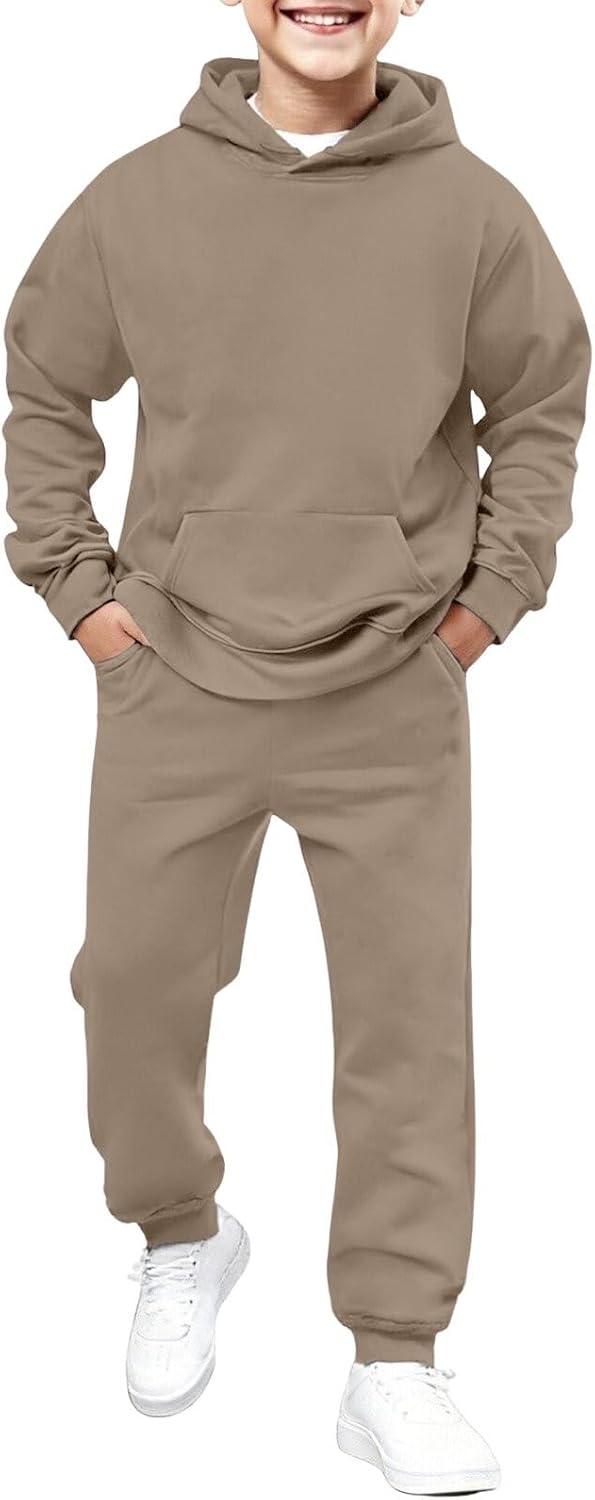 Oversized Hoodie, with Front Kangaroo Pocket for Kids, Matching Elastic Cuff Jogger Pants, 2 Piece Sweatsuit Outfit Fall