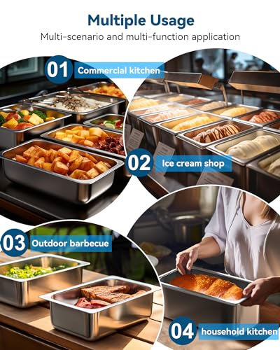 Image of ZeroPone 6 Pack Hotel Pans 1 /3 Size 6 inch Deep Stainless Steel Steam Table Pan
