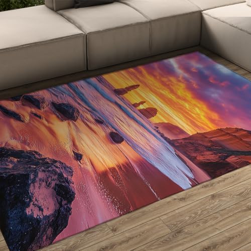 Majestic Coastal Style Area Rug Pink-Purple Sand Reefs Stones Rugs Washable Soft Cozy Carpet for Living Room Bedroom Apartment Indoor Outdoor Low Pile 8x10