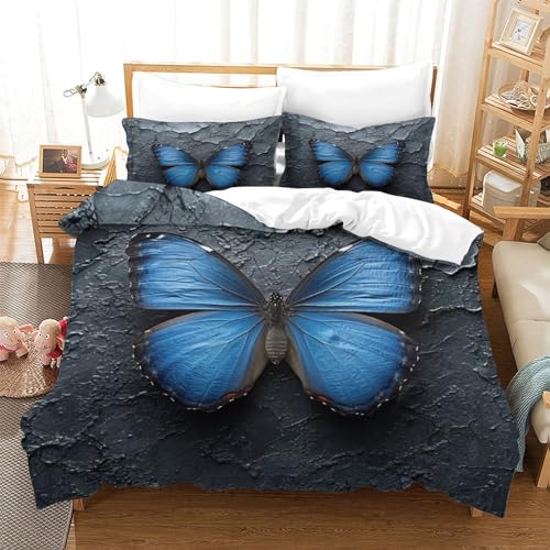 Set housse de couette 3 pièces microfibre super douce motif papillon 3D