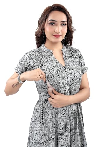 Image of B2F Women's Flared Anarkali Maternity Dress, Feeding Kurti with Concealed Zip for Pre & Post Pregnancy