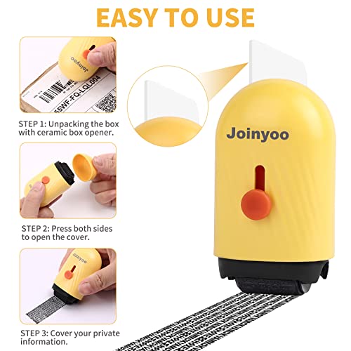 Identity Protection Roller Stamp, Joinyoo Wide Identity Theft Protection Stamp Confidential Roller Stamp With 3 Refill Ink And Ceramic Box Opener For Guard Privacy Information Blockout (Yellow) #TOP2