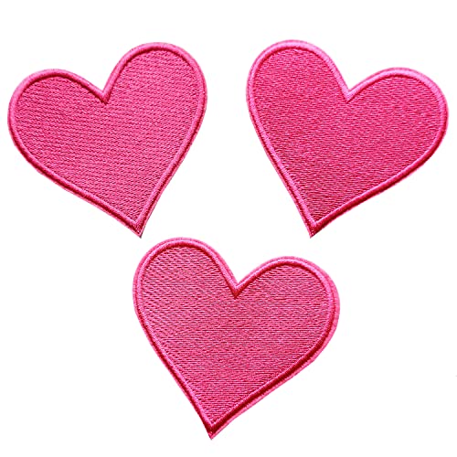 Misdonr 3Pcs Pink Heart Embroidered Iron On Patches For Clothing Jackets Backpacks 2.7X2.8 Inch #TOP3