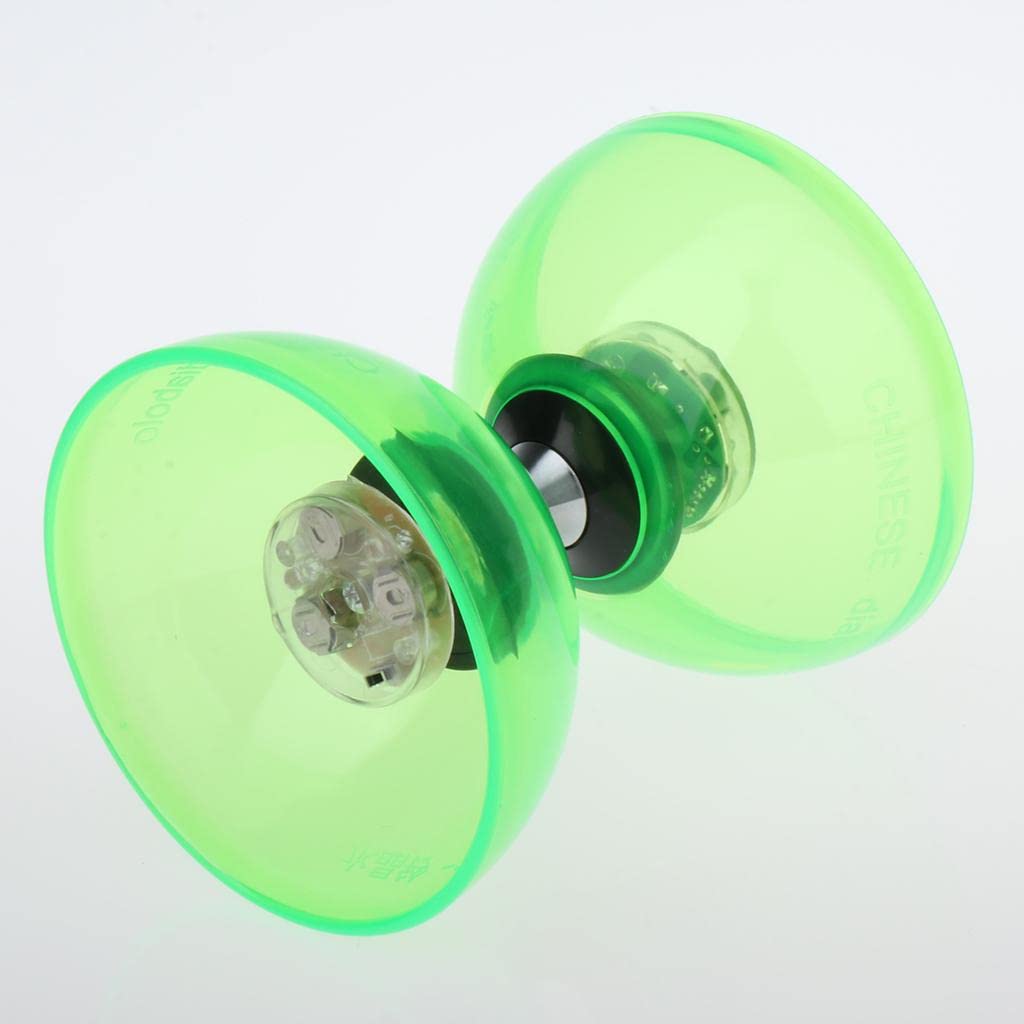 F Fityle Diabolo Professionnel à 3 Roulements avec Bâtons et Cordes, LED Allume Le Balle en Caoutchouc, Les ETS de Coordination des Yeux, Vert